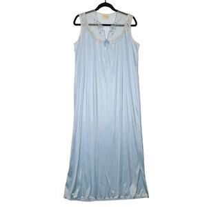 Vintage Gotham Nylon Long Maxi Nightgown Medium Baby Blue Ruffle Lace Babydoll